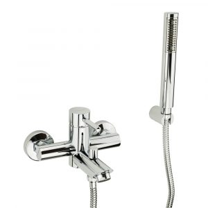 Exposed bathtube mixer with flexible 150 cm and duplex shower, thermostatic