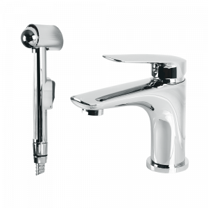 Washbasin mixer with shut-off handshower