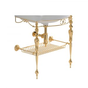 Washbasin console with shelf-grid