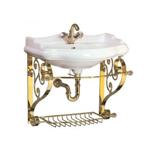 Washbasin console with shelf-grid