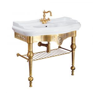 Washbasin console with shelf-grid