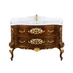 Marble top, washbasin furniture, Noce Lucido, L139 cm, Virginia