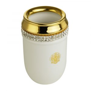 Tumbler holder, ceramic, color white, decor gold, Crystal