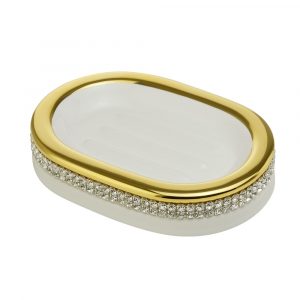 Soap dish, ceramic, color white, decor gold, Crystal