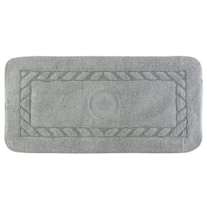 Коврик для ванной комнаты 60х120 см., вышивка логотип КОРОНА, серый, окантовка серебро