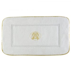 Коврик для ванной комнаты 60х100 см., вышивка логотип MIGLIORE, белый, окантовка золото
