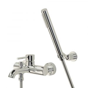 Exposed bathtube mixer with flexible 150 cm and duplex shower, thermostatic