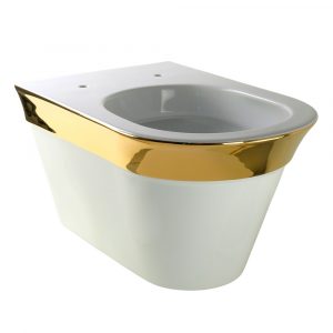 MONACO WC sospeso, ceramica bianca, oro