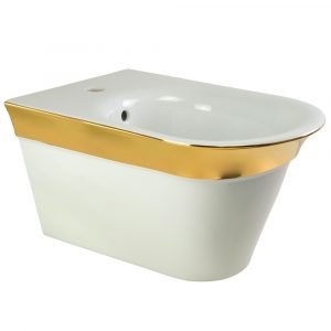 MONACO  Bidet sospeso, ceramica bianca, Decorazioni d’oro