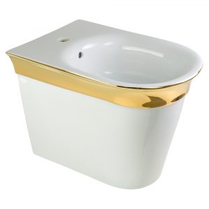 MONACO Bidet on the floor, white ceramic, Golden decor