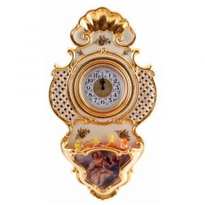 BAROQUE Orologio Da Parete D32xh56 cm, ceramica, color crema, decor oro