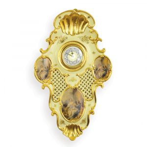 BAROQUE Wall clock L46xH80 cm, ceramic, cream color, decor gold