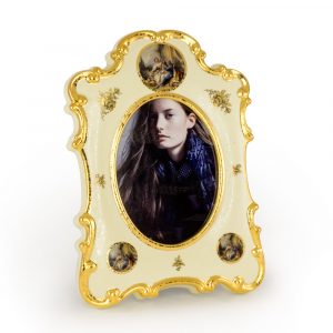 BAROQUE Photo frame 28xN40 cm, ceramic, cream color, decor gold