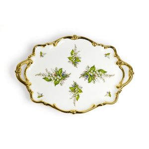 PRIMAVERA Tray with handles 46x32xH6 cm, ceramic, color white, decor gold