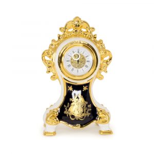 AMANTE BNB Table clock 23x14x39 cm, ceramic, color white/blue, decor gold