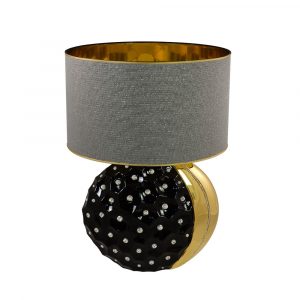 TOKIO Lampada Da Tavolo e paralume, ceramica, tessuto, Colore Nero, Decorazione oro, Crystal