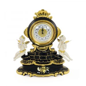 AMANTE BNB Orologio Da Tavolo con angeli N. 40 cm, ceramica, Colore Nero, Decorazione oro