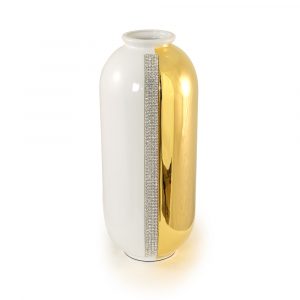 DUBAI Vaso D15хН36 cm, ceramica, Colore Bianco, Decorazione oro, cristallo