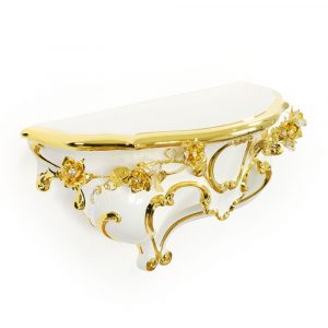 EMOZIONI Console da parete, Decor Fiori 61x25xh36 cm, ceramica, Colore bianco, decor oro, cristallo