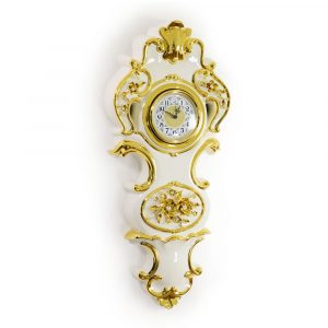 EMOZIONI Orologio Da Parete, Decor Fiori 33xh75 cm, ceramica, Colore bianco, decor oro, cristallo