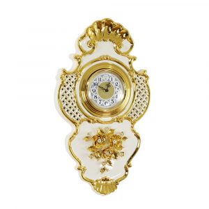 EMOZIONI Wall clock, decor flowers  32хН56 cm, Ceramic, color white, decor gold, Crystal