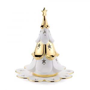 CHRISTMAS Souvenir Christmas tree d-30xH34 cm, ceramic, color white, decor gold