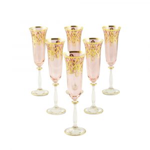 VENEZIA Бокал для шампанского 200мл, набор 6 шт, хрусталь розовый/декор золото 24К