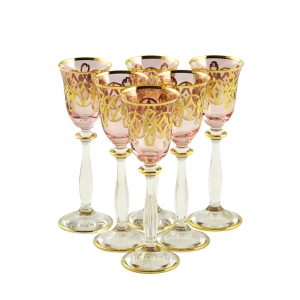 VENEZIA Vetro di colpo 65ml, set di 6 pezzi, cristallo rosa / decorazione oro 24K