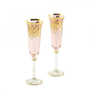 VENEZIA Бокал для шампанского 200мл, набор 2 шт, хрусталь розовый/декор золото 24К