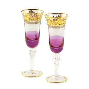 LUCIANA Бокал для шампанского 200мл, набор 2 шт, хрусталь фиолетовый/декор золото 24К