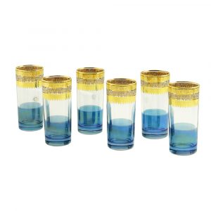 ADRIATICA Bicchiere da 400 ml, set da 6 pezzi, cristallo blu / DECOR oro 24 carati/platino