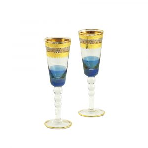 ADRIATICA Бокал для шампанского 200мл, набор 2 шт, хрусталь голубой/декор золото 24К/платина
