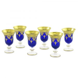 DINASTIA BLU Wine/water glass 220 ml, set of 6 pcs, crystal blue/decor gold 24K