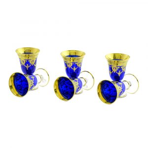 DINASTIA BLU Shot glass 100 ml, set of 6 pcs, crystal blue/decor gold 24K