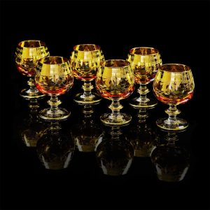 DINASTIA AMBRA Bicchiere di cognac 400ml, set di 6 pezzi, cristallo ambra / decorazione oro 24K