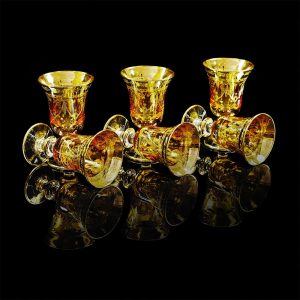 DINASTIA AMBRA Bicchiere da 100 ml, set di 6 pezzi, cristallo ambra / decor oro 24K