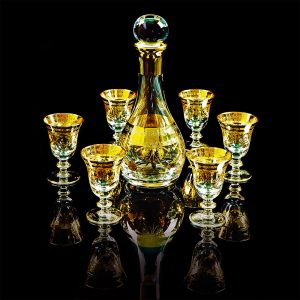 DINASTIA Decanter 1L. H 33cm, cristallo / decorazione oro 24K