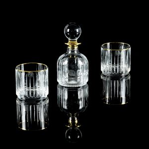 BINGO Комплект для виски: графин 300мл + 2 стакана 300 мл, хрусталь/декор золото 24К, Тубус