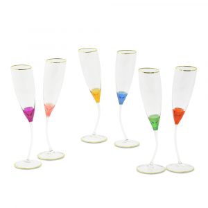 INIGMA Champagne glass 180 ml, set of 6 pcs, multicolored crystal/decor gold 24K